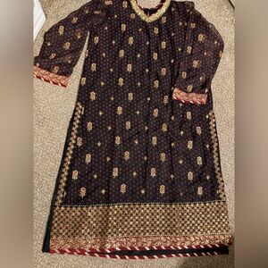 Black Embroidered Floral Tunic with Gold Accents
